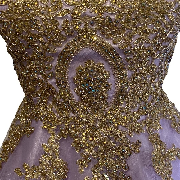 Fiesta Fashion Purple Gold Sequin Strapless Skater Dress Prom Homecoming XL - Picture 9 of 16